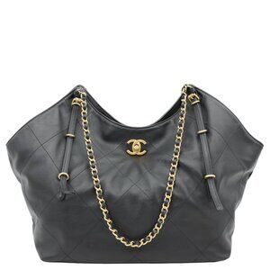 Chanel  Coco Calfskin Leather Shopping Tote Bag Black